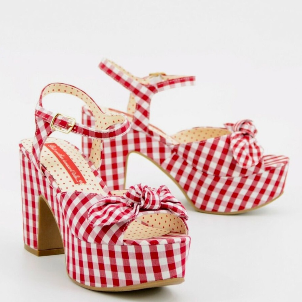 Red Gingham Platform Sandals